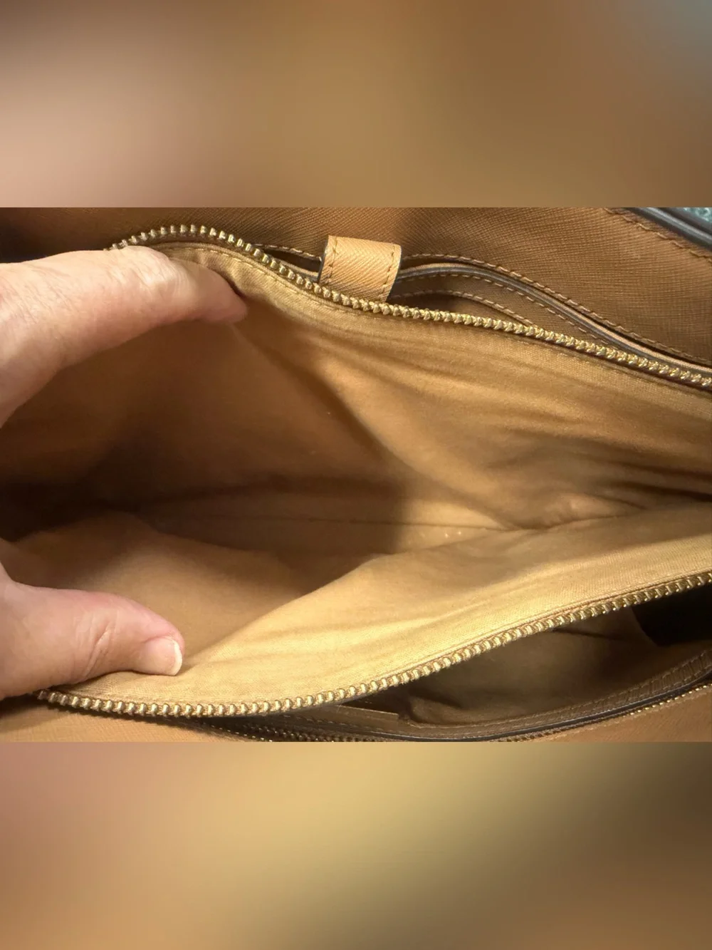 Tory Burch Caramel Leather Tote with Gold Logo